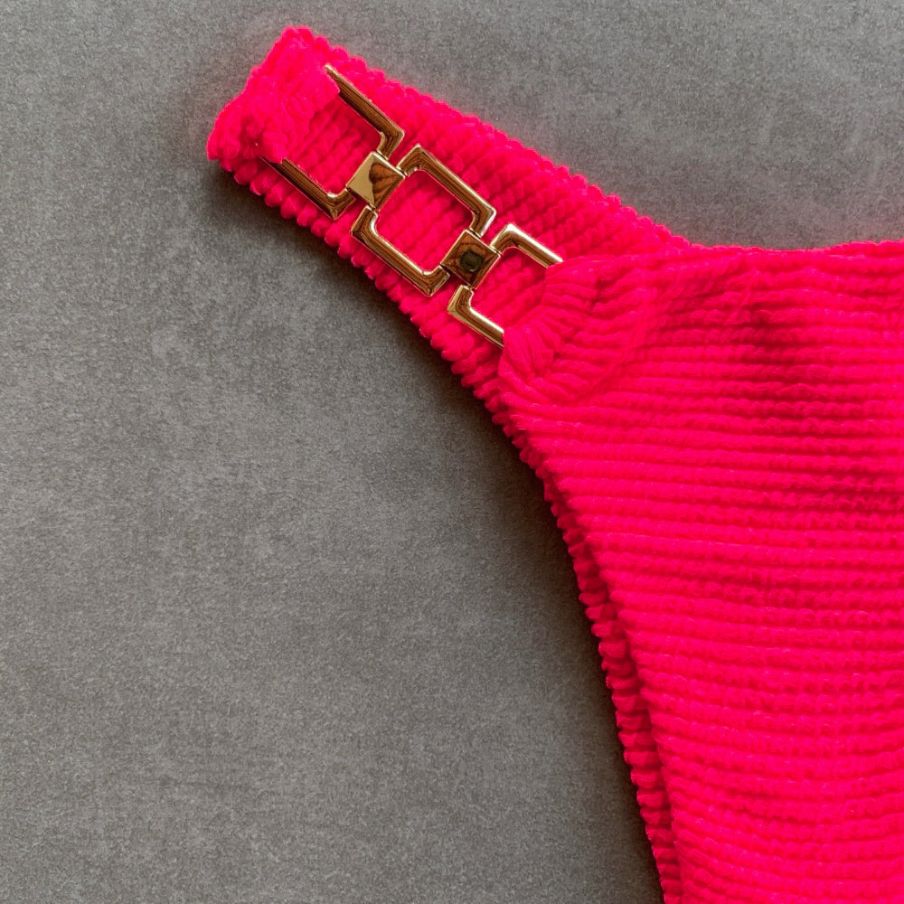 Electra Red Textured Bia Metal Bikini Bottom-1