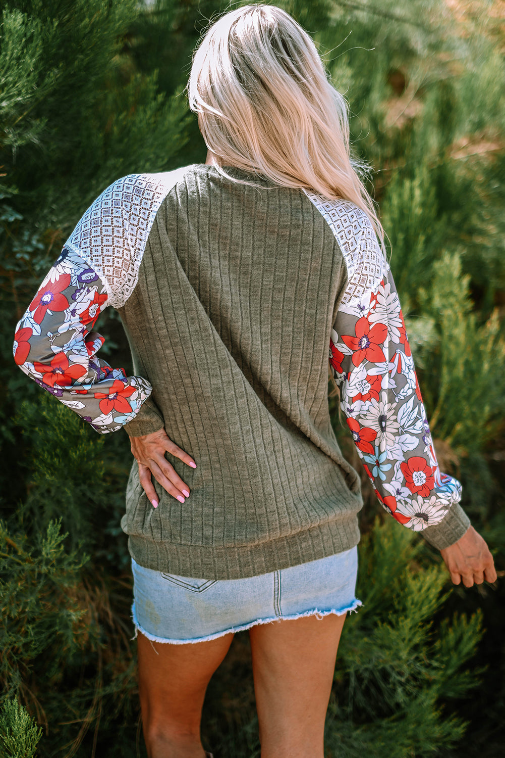 Bailey Patchwork Long Sleeve Ribbed Blouse-1
