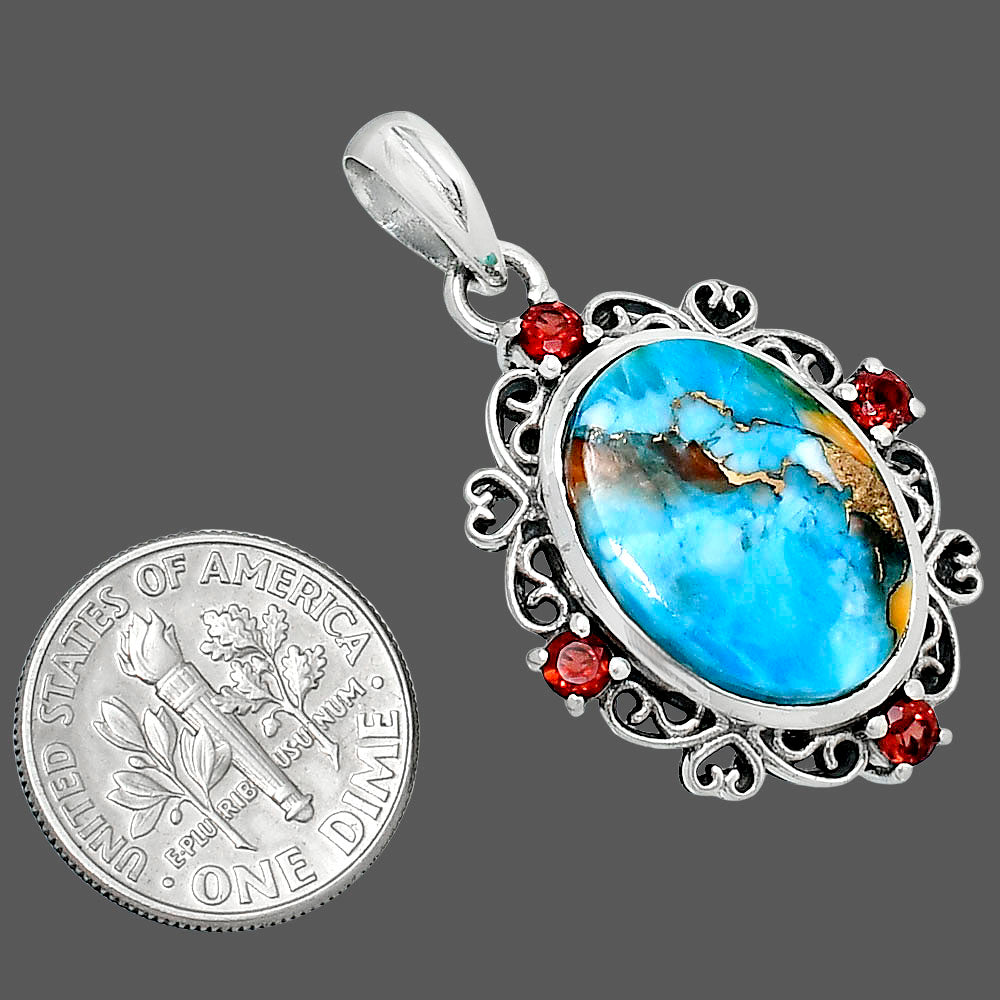 Premium Spiny Oyster Turquoise & Garnet Pendant P-1743 32-EP10237-2