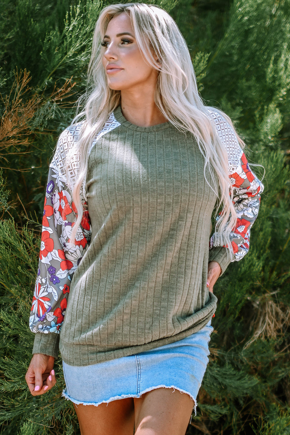 Bailey Patchwork Long Sleeve Ribbed Blouse-0