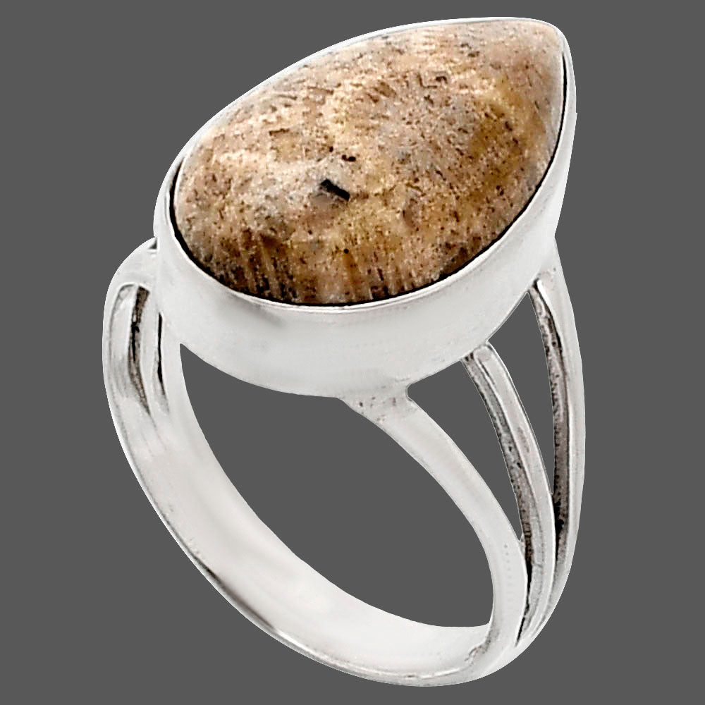 Premium Quality Flower Fossil Coral Ring size-7 R-1003 52-ER14186-2