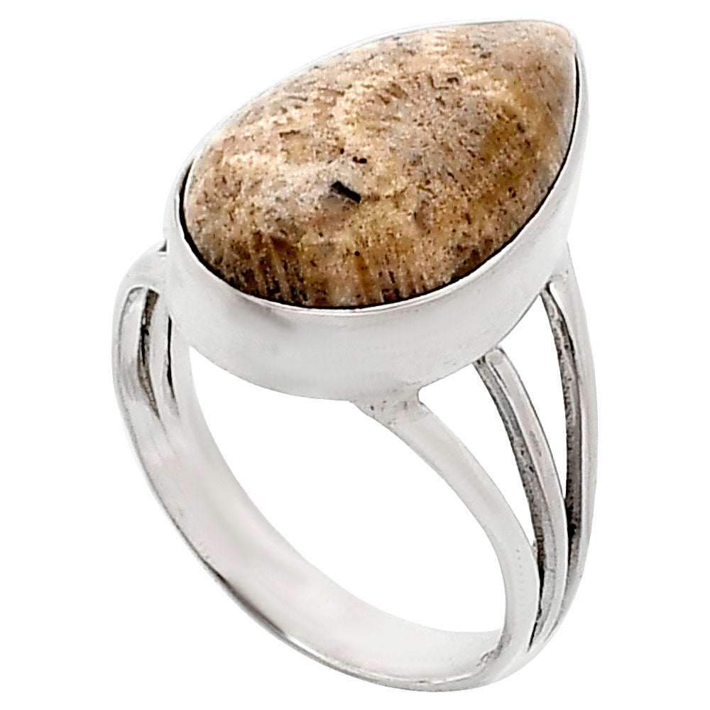 Premium Quality Flower Fossil Coral Ring size-7 R-1003 52-ER14186-1