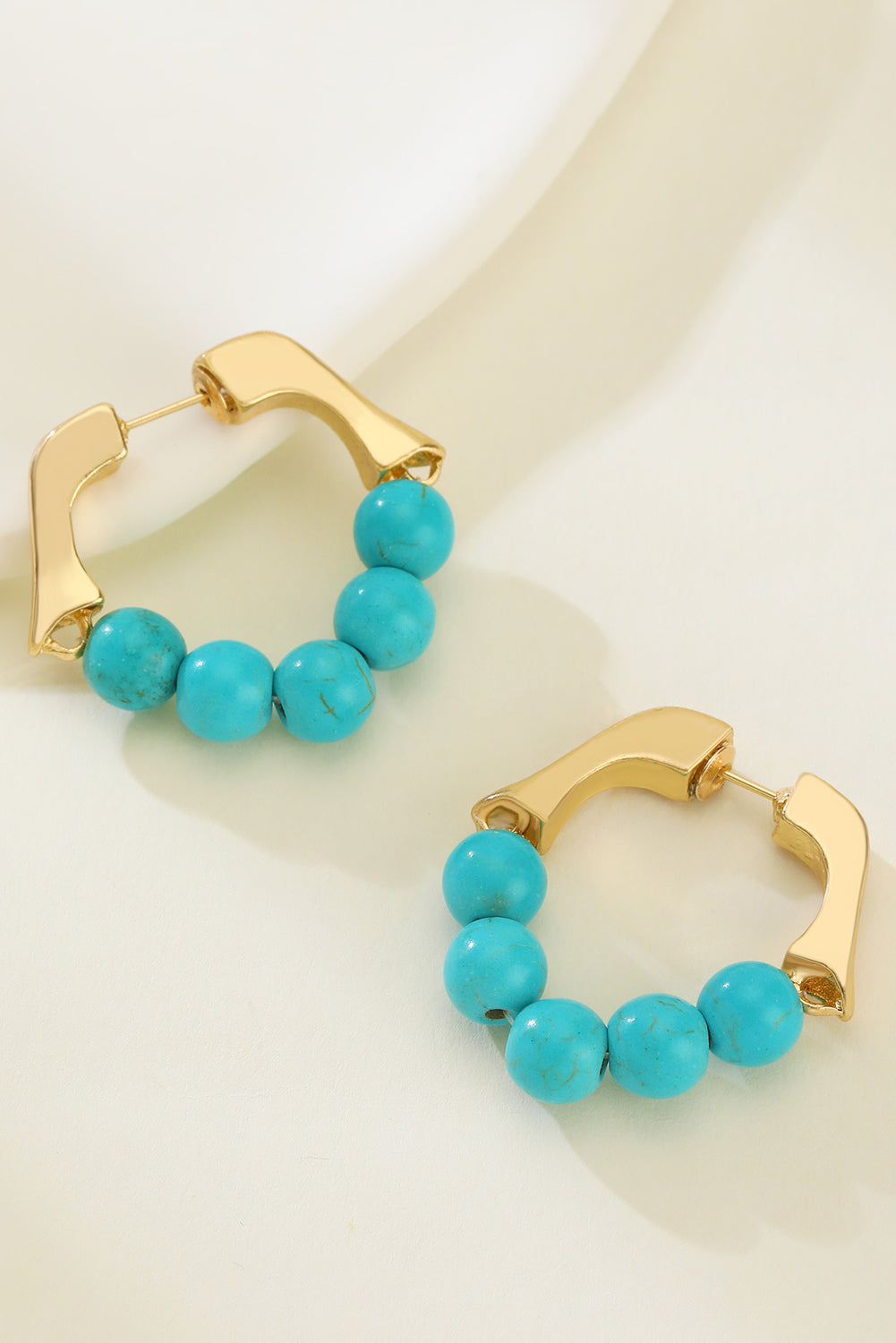 Gold Turquoise Bead Plated Alloy Hook Earrings-1