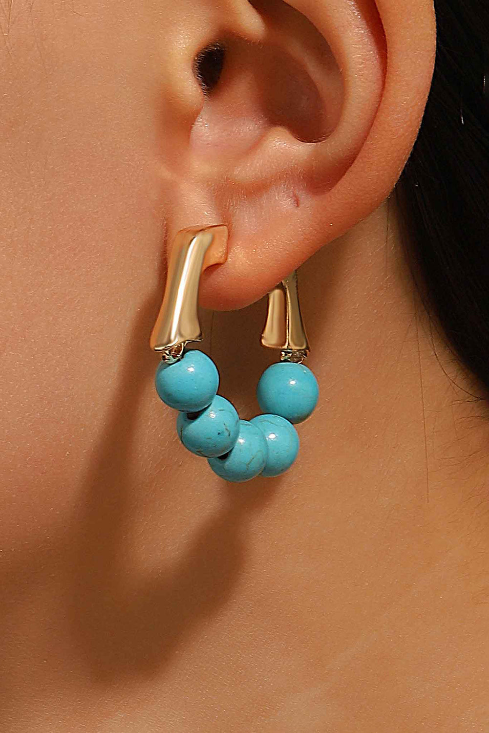 Gold Turquoise Bead Plated Alloy Hook Earrings-0