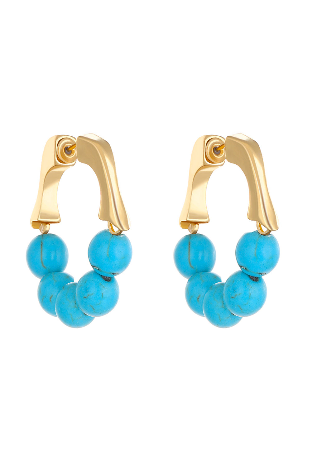 Gold Turquoise Bead Plated Alloy Hook Earrings-3
