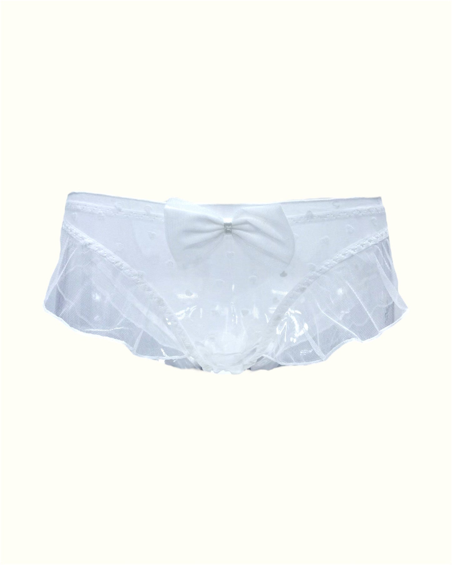 Sheer White Ruffle Panties with Bow Detail-1