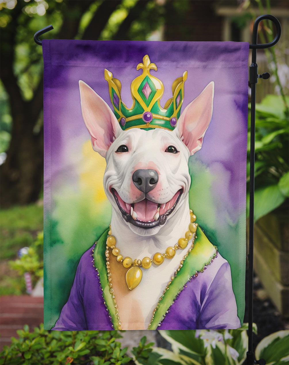 Bull Terrier King of Mardi Gras Garden Flag-2