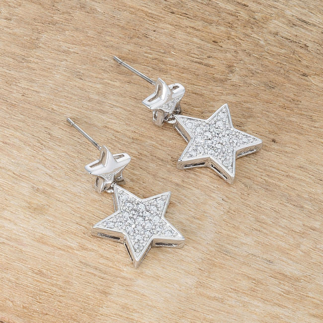 Bianca 0.5ct CZ Rhodium Star Drop Earrings-1