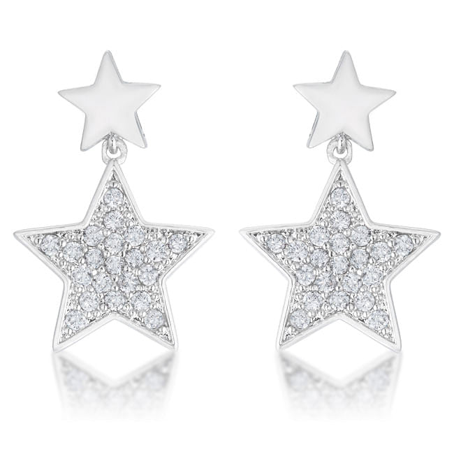 Bianca 0.5ct CZ Rhodium Star Drop Earrings-2