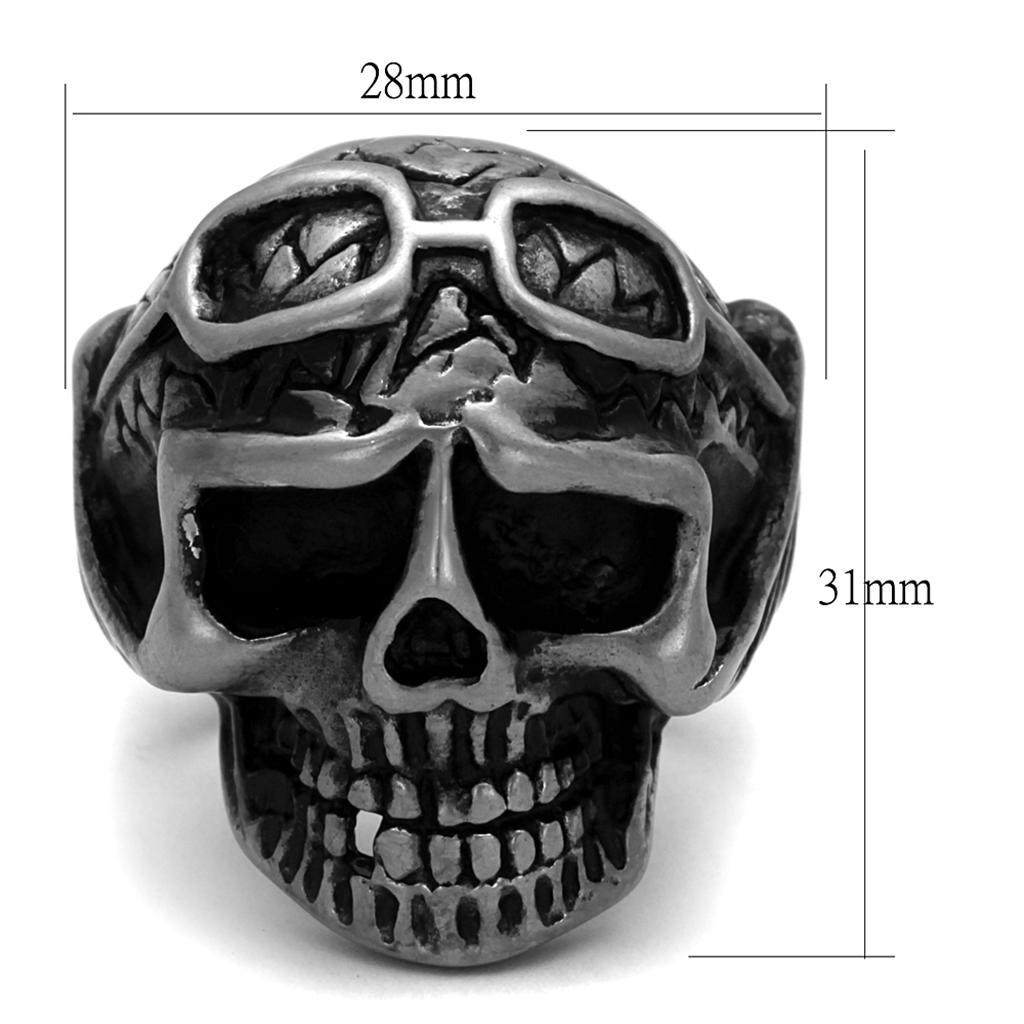 TK2414 - Antique Silver Stainless Steel Ring with Epoxy in Jet-1