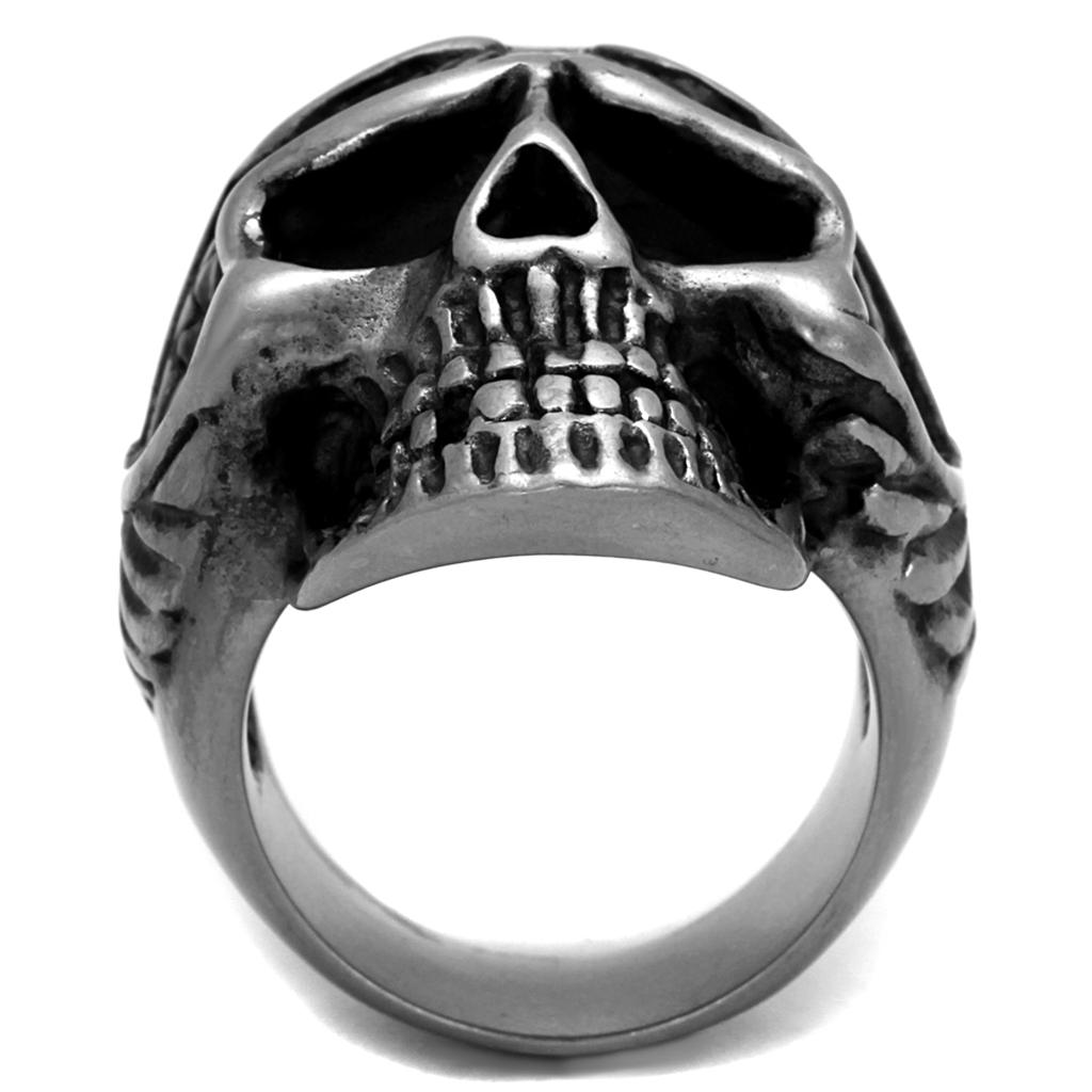 TK2414 - Antique Silver Stainless Steel Ring with Epoxy in Jet-2