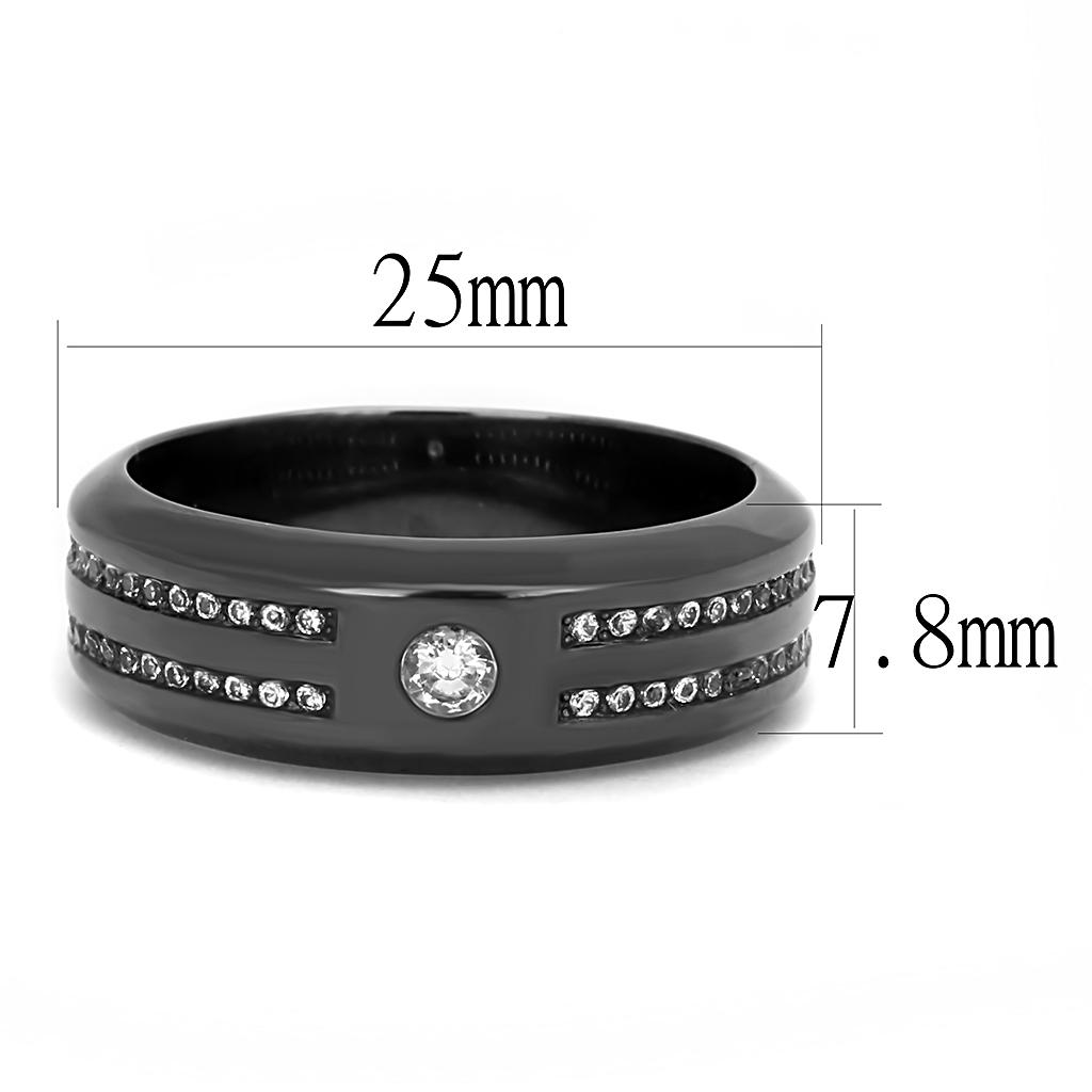 TK3275 - IP Light Black (IP Gun) Stainless Steel Ring with AAA Grade CZ in Clear-1
