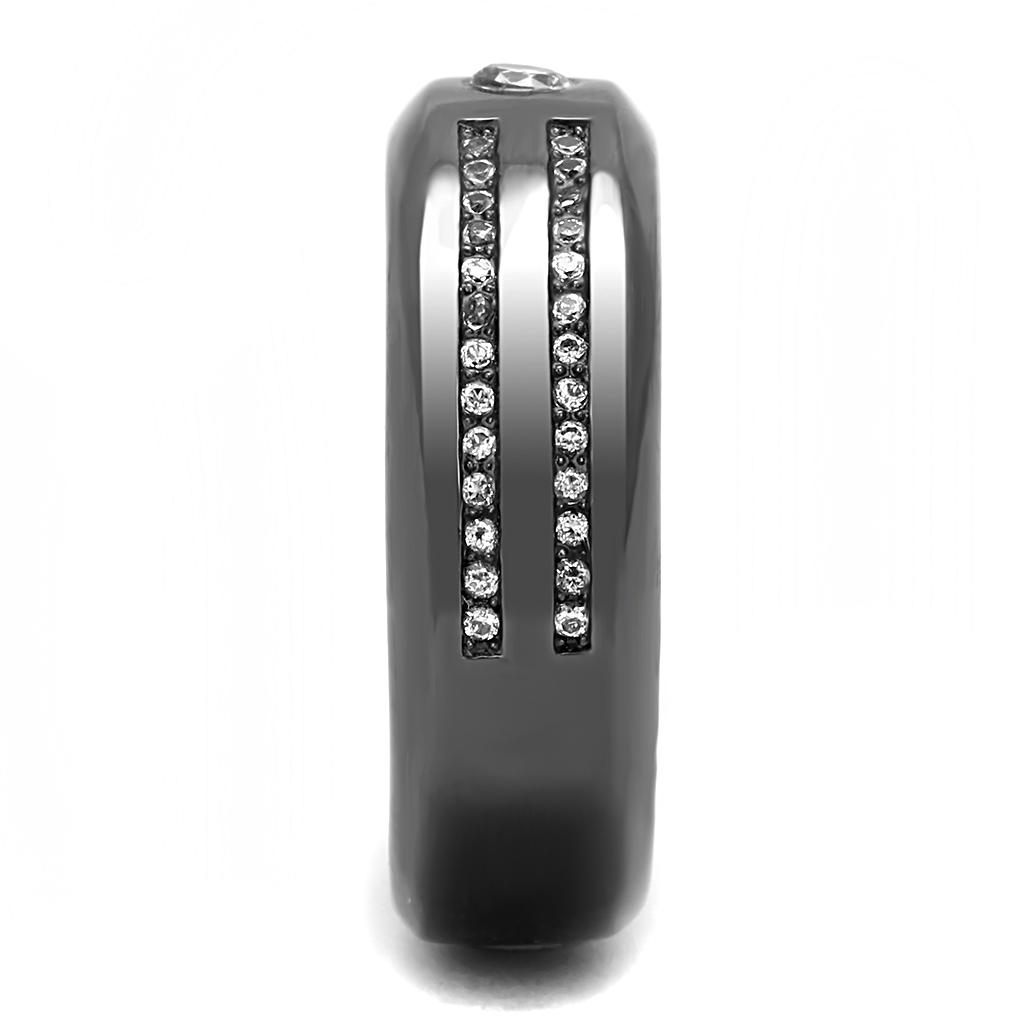 TK3275 - IP Light Black (IP Gun) Stainless Steel Ring with AAA Grade CZ in Clear-3