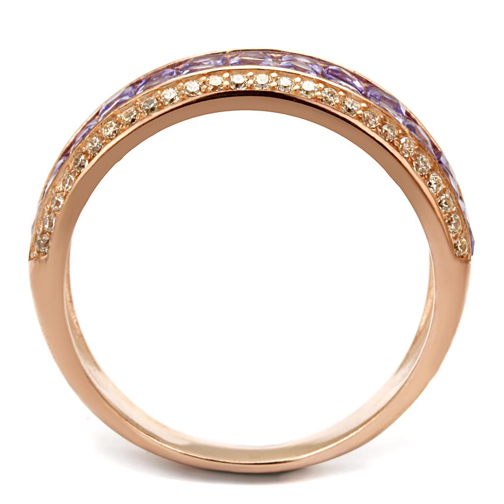 TS525 - Rose Gold 925 Sterling Silver Ring with AAA Grade CZ in Amethyst-2