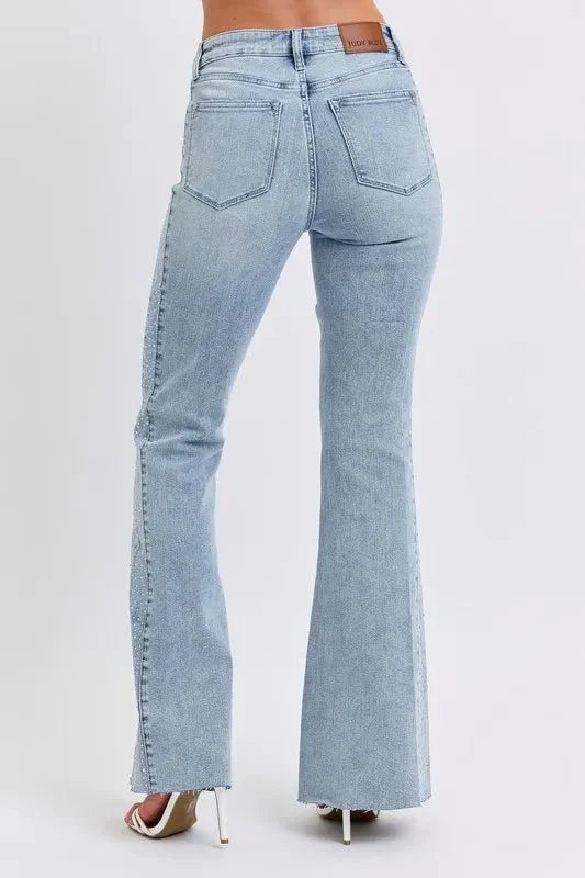 Judy Blue Full Size Mid Rise Rhinestone Side Panel Detail Flare Jeans Plus Size-2