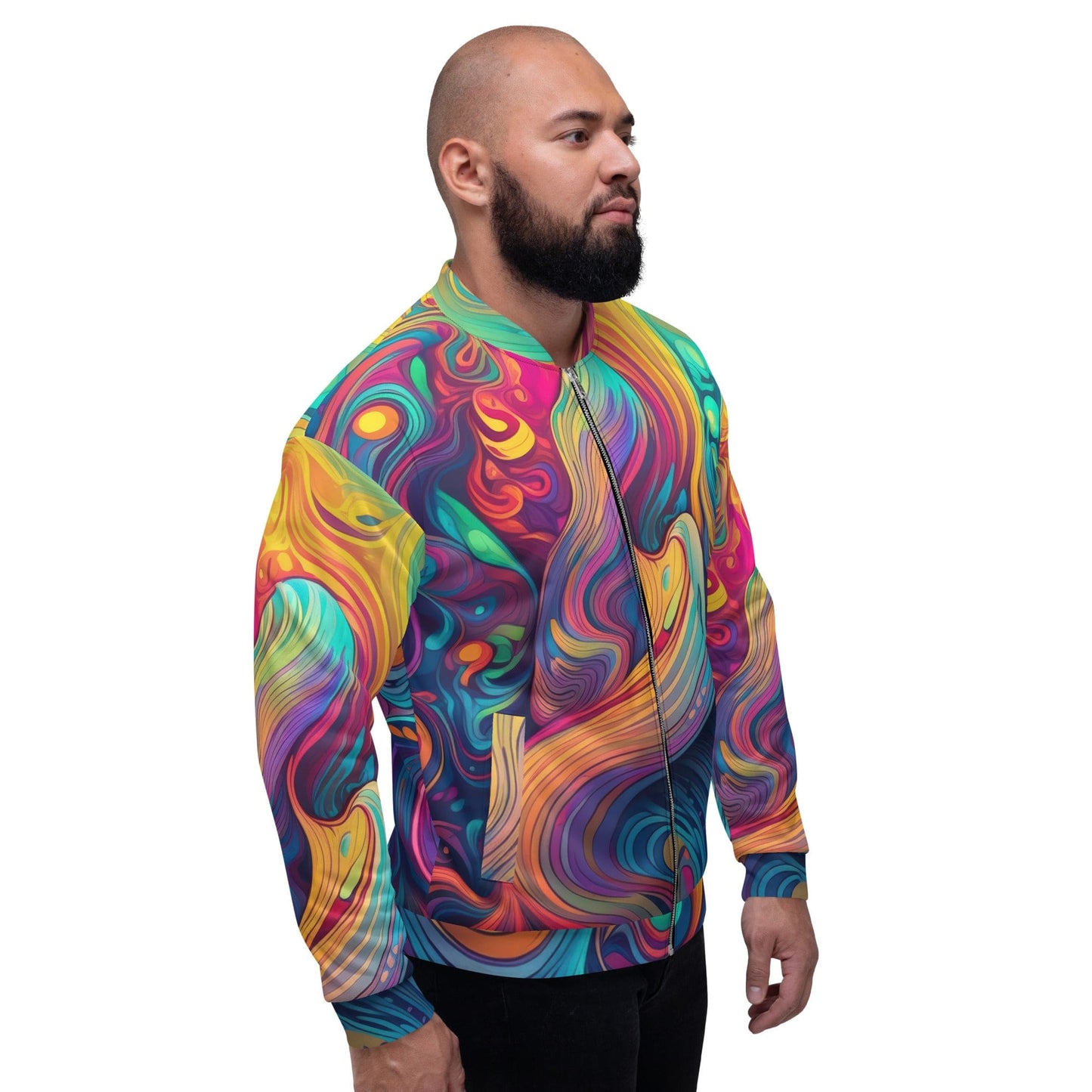 Mens Bomber Jacket - Vibrant Psychedelic Rave Pattern -kaleidoscope-2