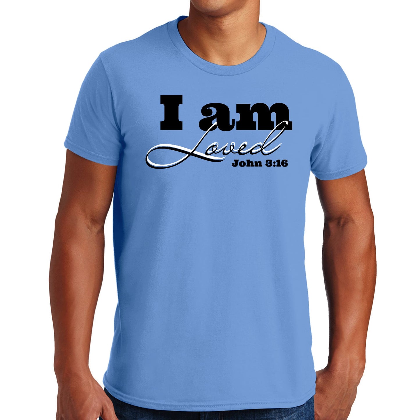 Mens Graphic T-shirt i am Loved - John 3:16 Black Illustration-1