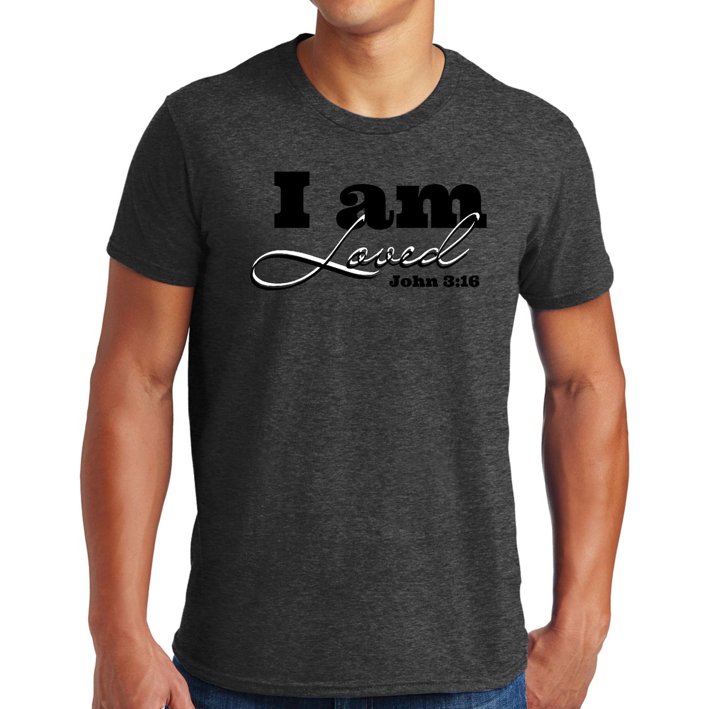 Mens Graphic T-shirt i am Loved - John 3:16 Black Illustration-5