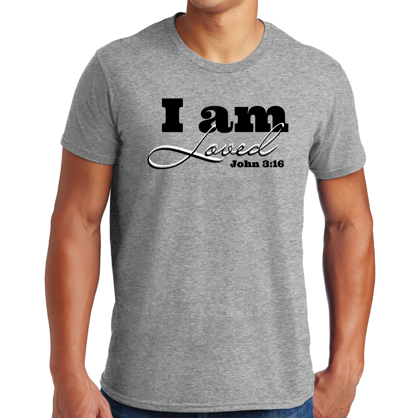 Mens Graphic T-shirt i am Loved - John 3:16 Black Illustration-4