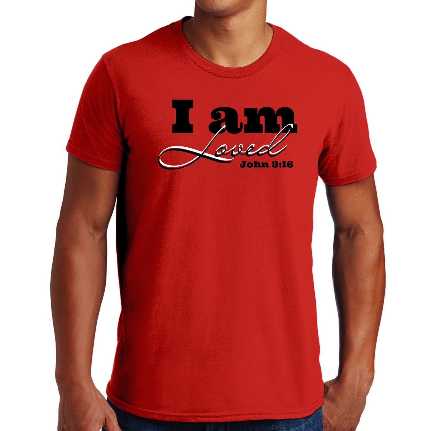 Mens Graphic T-shirt i am Loved - John 3:16 Black Illustration-2