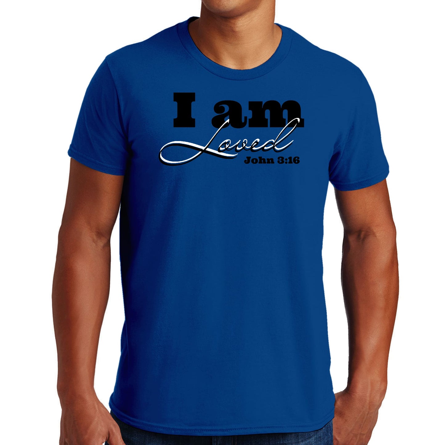 Mens Graphic T-shirt i am Loved - John 3:16 Black Illustration-3