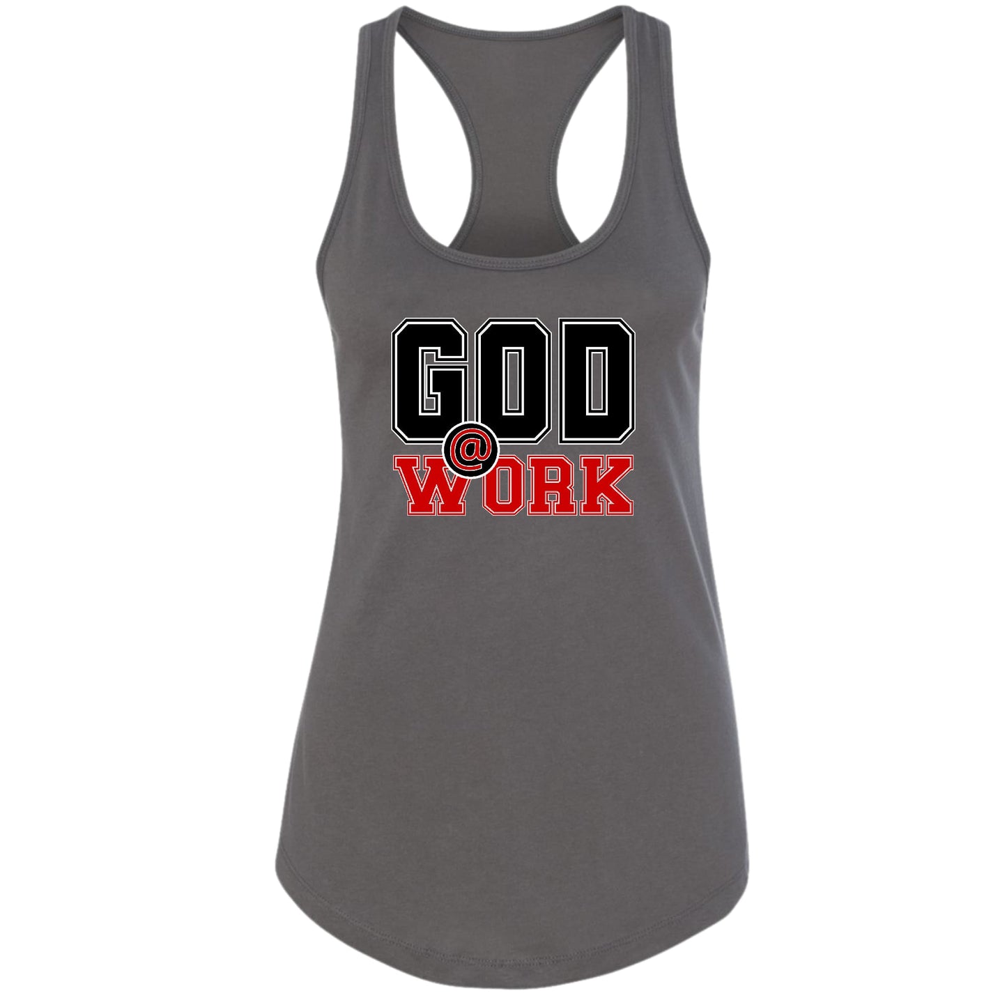 Womens Fitness Tank Top Graphic T-shirt - God @ Work Black and Red-5