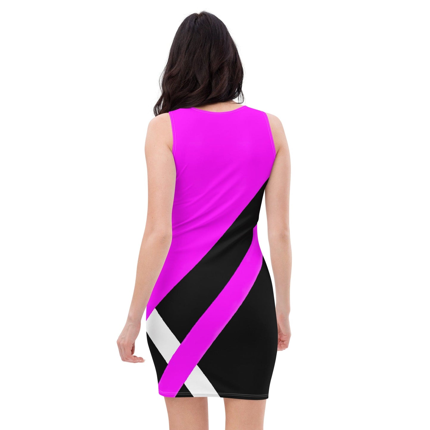 Womens Stretch Fit Bodycon Dress - Black and Pink Pattern-1