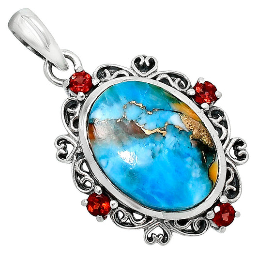 Premium Spiny Oyster Turquoise & Garnet Pendant P-1743 32-EP10237-0