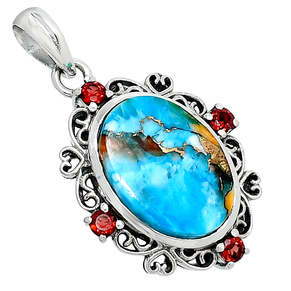Premium Spiny Oyster Turquoise & Garnet Pendant P-1743 32-EP10237-1
