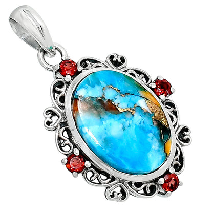 Premium Spiny Oyster Turquoise & Garnet Pendant P-1743 32-EP10237-1