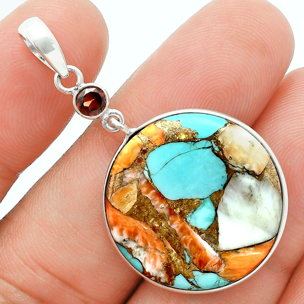 Premium Spiny Oyster Turquoise & Garnet Pendant Earrings Set T-1010 32-ET10082-2