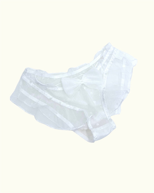 Sheer White Ruffle Panties with Bow Detail-0