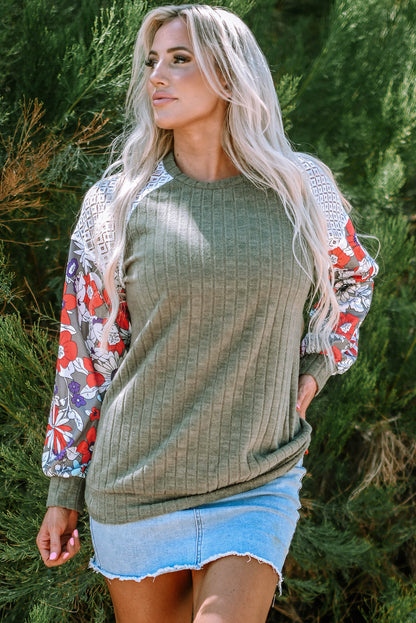 Bailey Patchwork Long Sleeve Ribbed Blouse-0