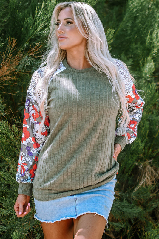 Bailey Patchwork Long Sleeve Ribbed Blouse-0