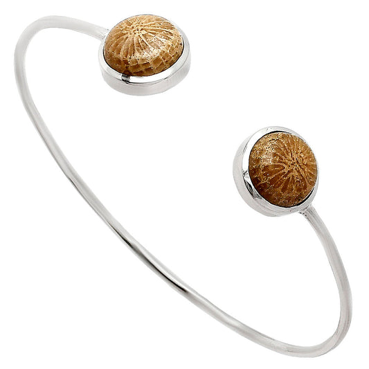 Premium Quality Flower Fossil Coral Cuff Bangle Bracelet B-1004 52-EB10546-0