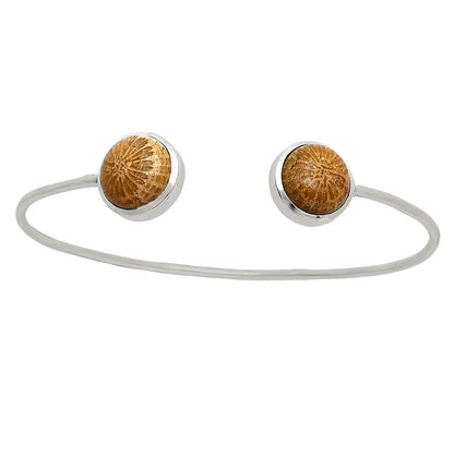Premium Quality Flower Fossil Coral Cuff Bangle Bracelet B-1004 52-EB10546-1