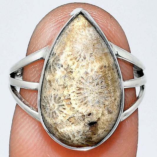 Premium Quality Flower Fossil Coral Ring size-7 R-1003 52-ER14186-0