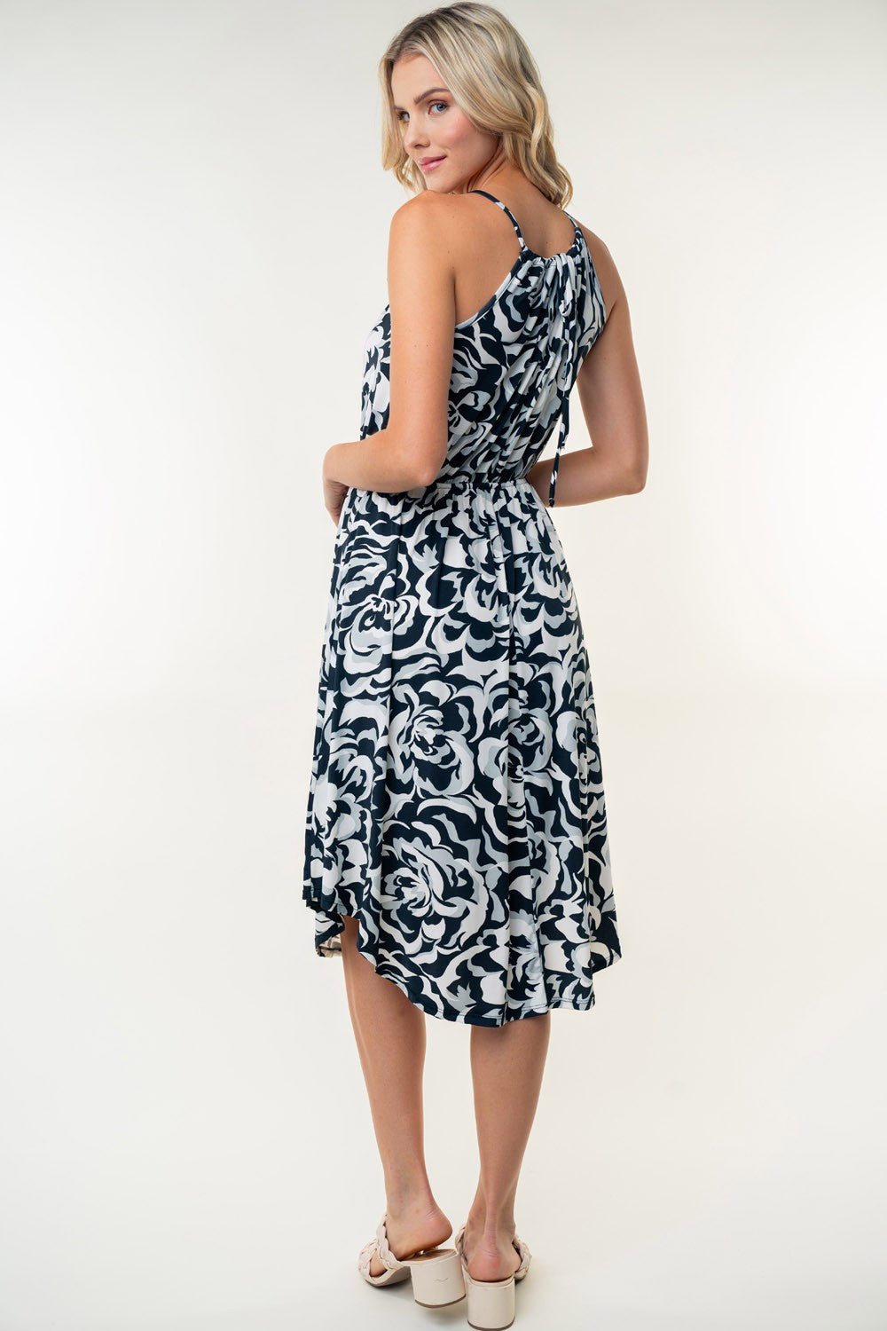 White Birch Tied Ruched Floral Sleeveless Knee Length Dress-1