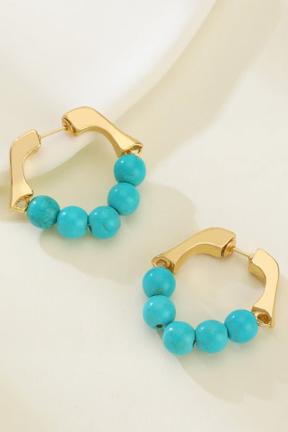Gold Turquoise Bead Plated Alloy Hook Earrings-1