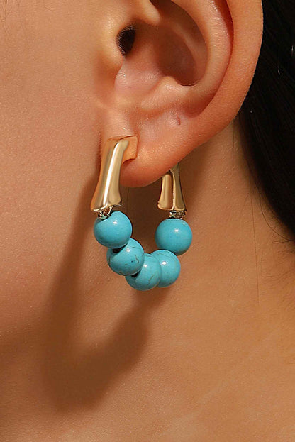 Gold Turquoise Bead Plated Alloy Hook Earrings-0