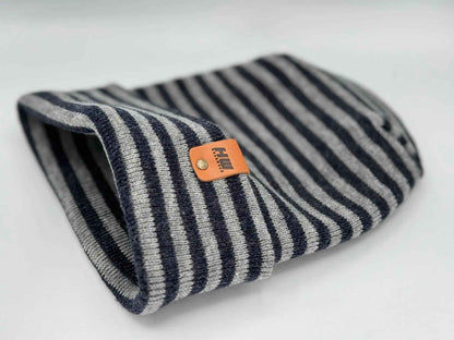 HAAKWEAR H Stitch RORO Cuffed Beanie (Patented Design) Gray / Denim, Made in USA-1