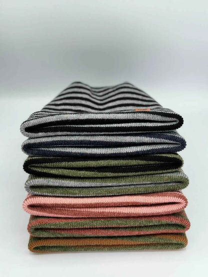 HAAKWEAR H Stitch RORO Cuffed Beanie (Patented Design) Gray / Denim, Made in USA-3