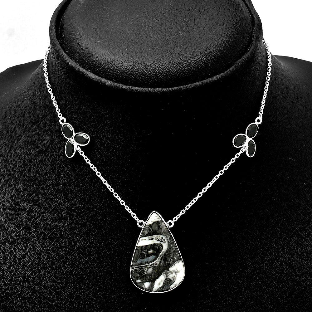Mexican Cabbing Fossil & Black Onyx Necklace N-1002 SDN1639-0