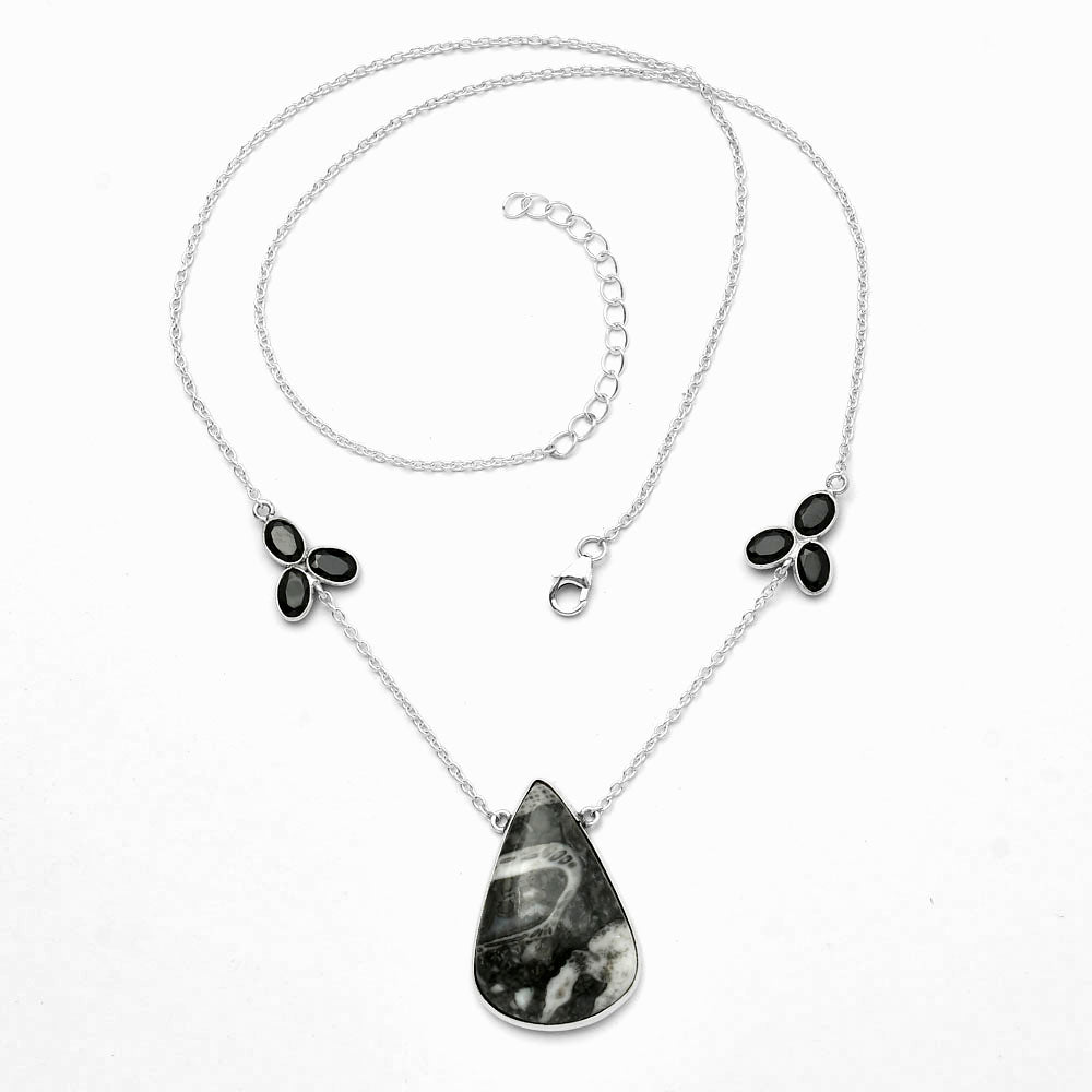 Mexican Cabbing Fossil & Black Onyx Necklace N-1002 SDN1639-2