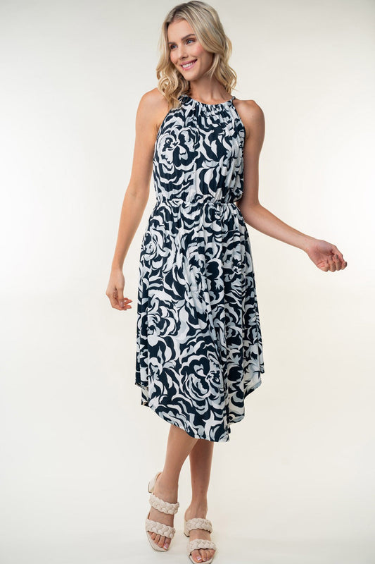 White Birch Tied Ruched Floral Sleeveless Knee Length Dress-0