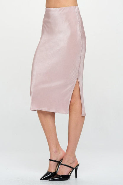 Solid Plisse Midi Skirt with Slit and Elastic Waistband-2