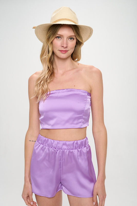 Stretch Satin Tube Top with Back Tie-0