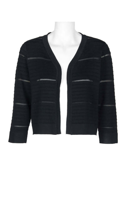 Nina Leonard Banded Long Sleeve Ribbed Knit Jacket-3