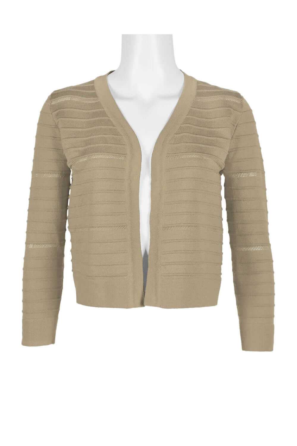 Nina Leonard Banded Long Sleeve Ribbed Knit Jacket-0