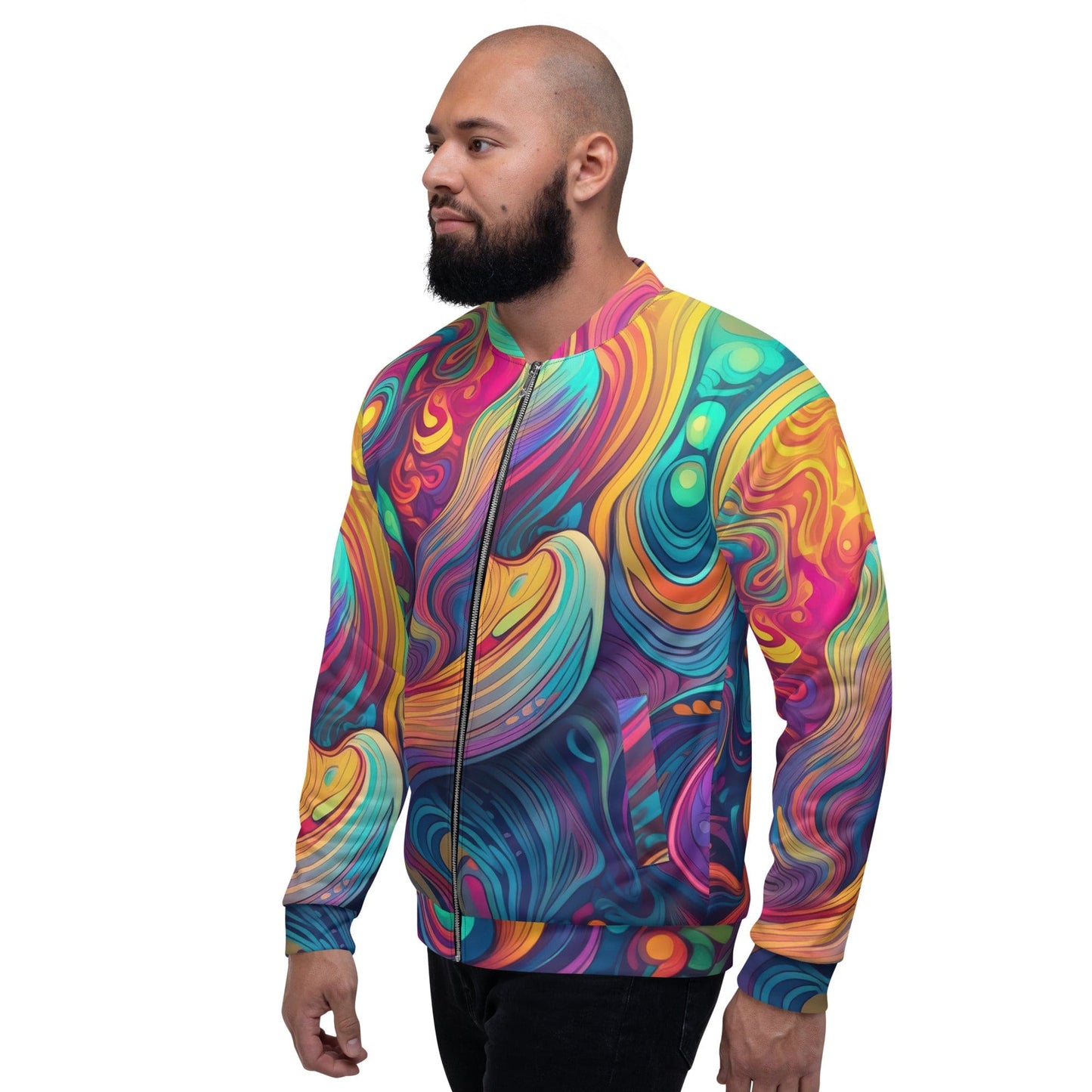Mens Bomber Jacket - Vibrant Psychedelic Rave Pattern -kaleidoscope-3